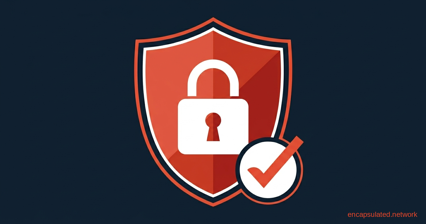 A coral security shield with a closed white padlock and a checkmark badge, representing VPN encryption and authentication combined in a single AEAD cipher.